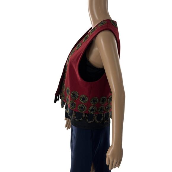 Double D Ranch Red Wool Western Horse Embroidered Sleeveless Vest - Picture 5 of 10